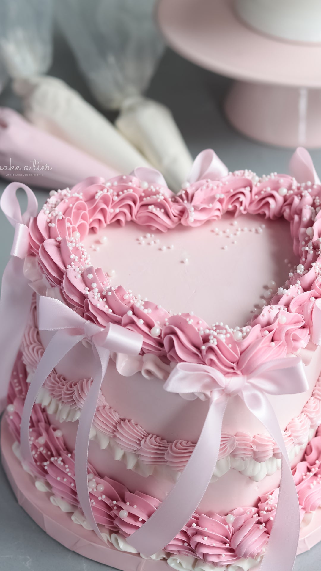 Birthday Heart Bow Cake