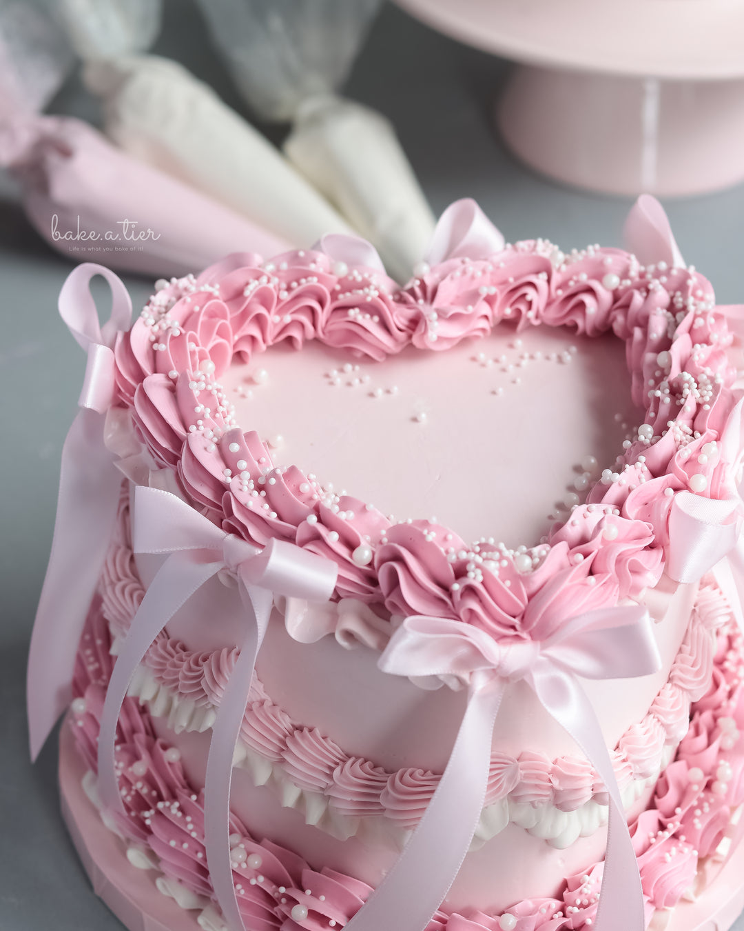 Birthday Heart Bow Cake
